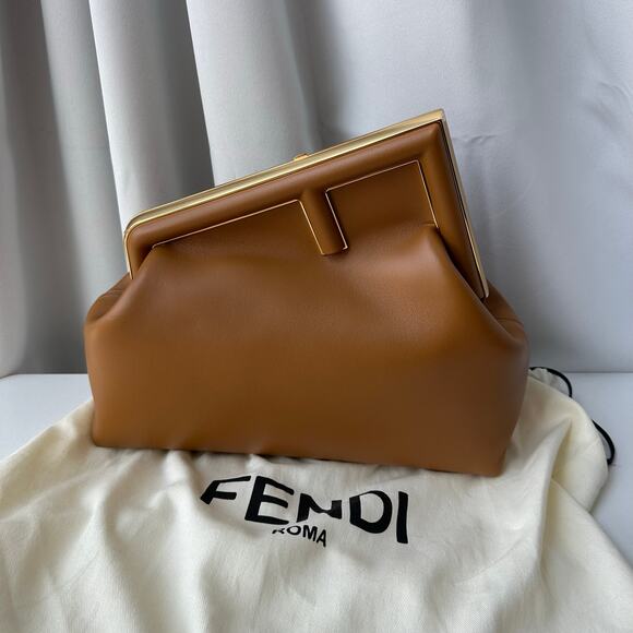 Fendi Handbags - Fendi First Medium Camel Nappa Leather Bag Gold Hardware NWT